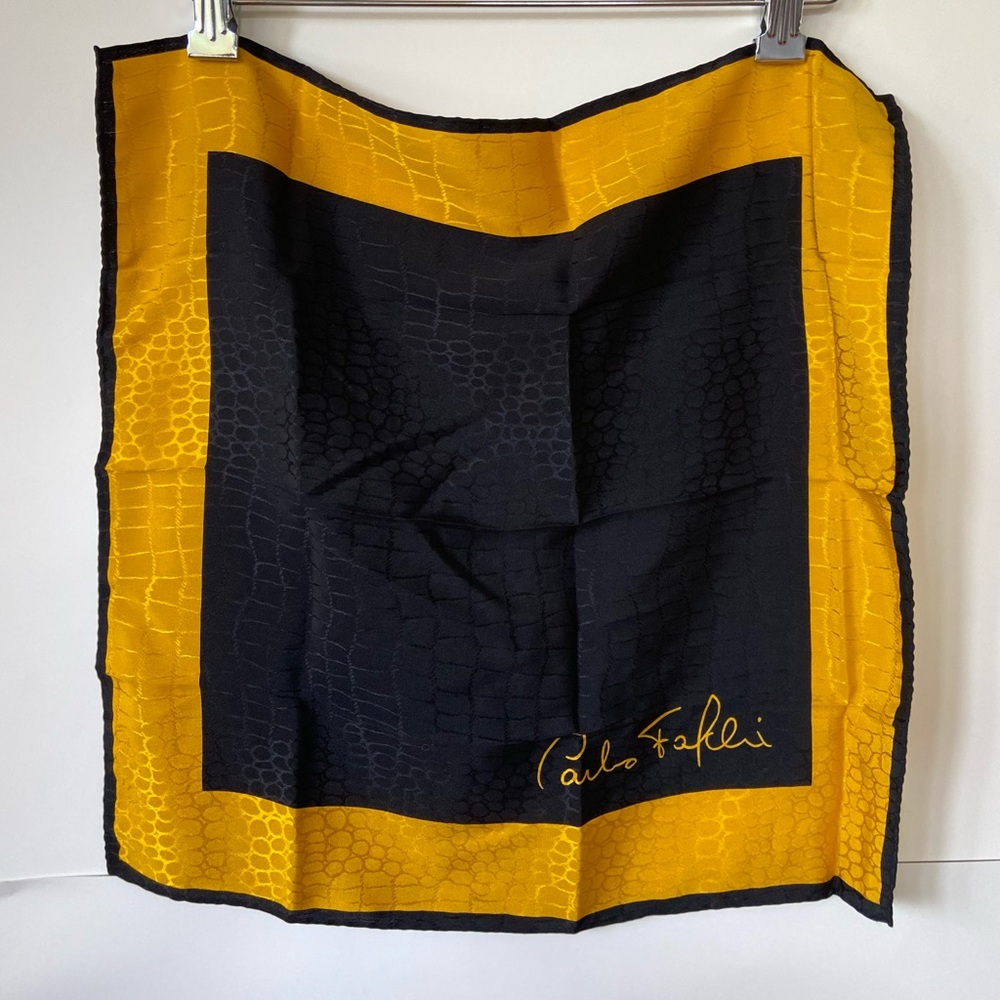 Carlos falchi silk square yellow and black scarf